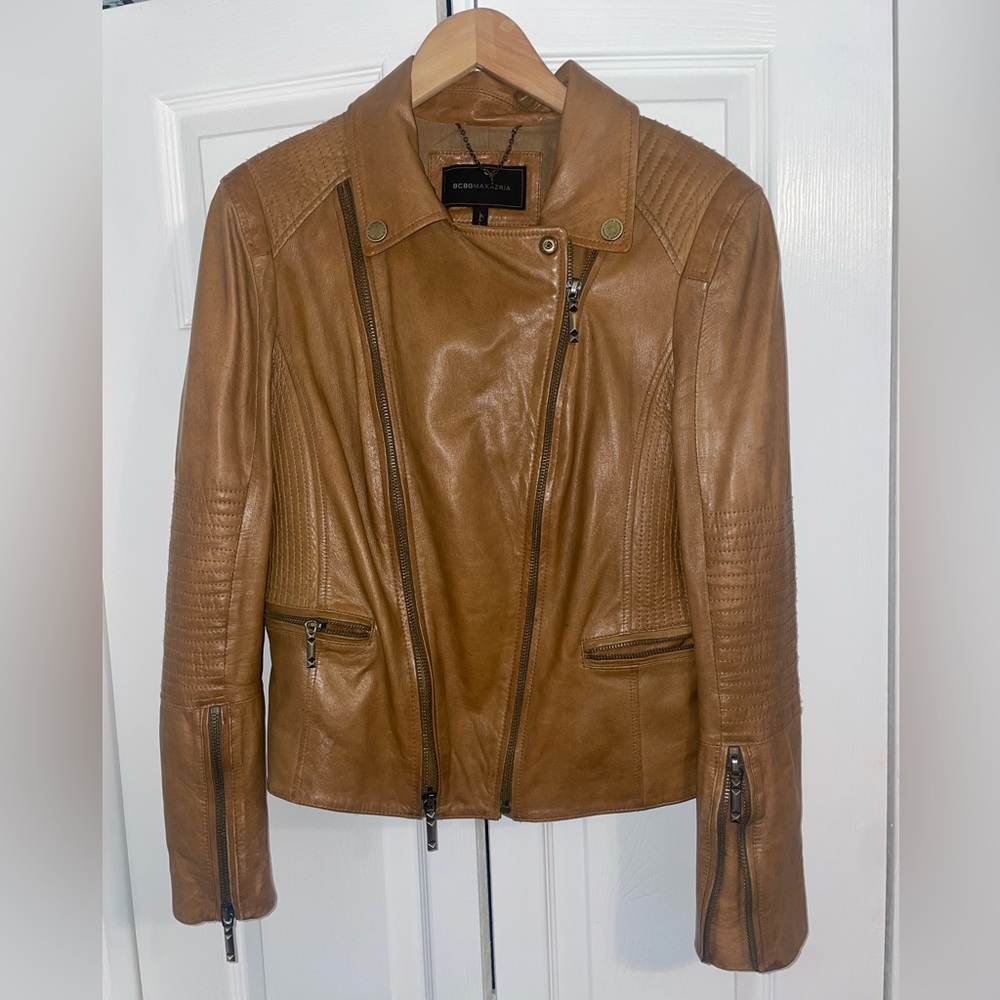 BCBG Brown Leather Jacket. Size L.